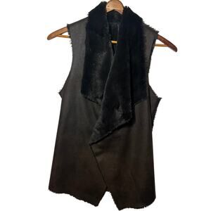 ISDA & Co Chocolate Reversible Shearling Cardigan Vest Women Size Small Faux Fur